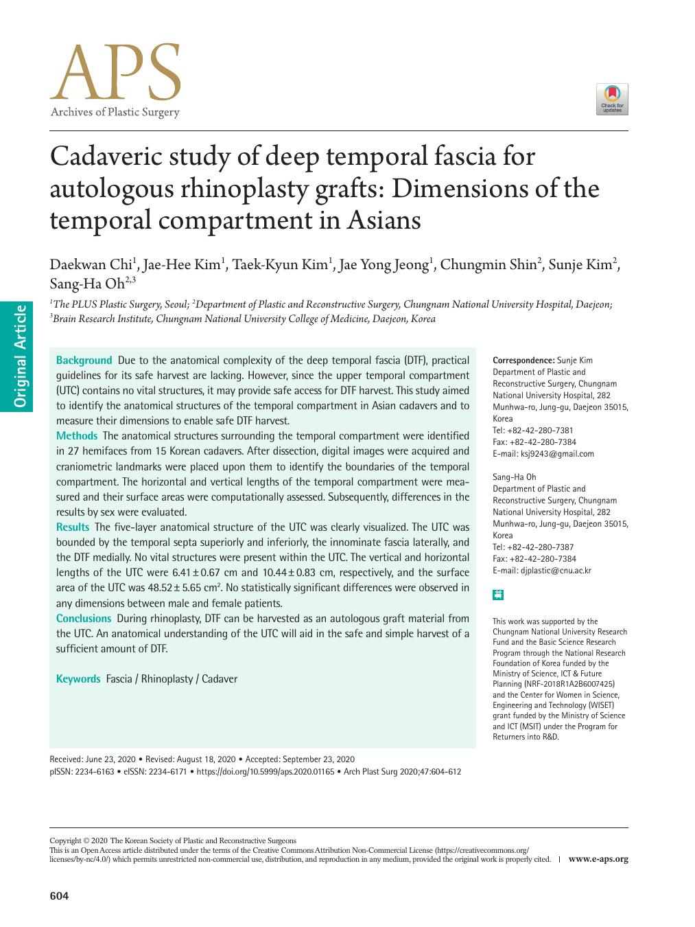 Cadaveric study of deep temporal fascia for autologous rhinoplasty grafts: Dimensions of the temporal compartment in Asians