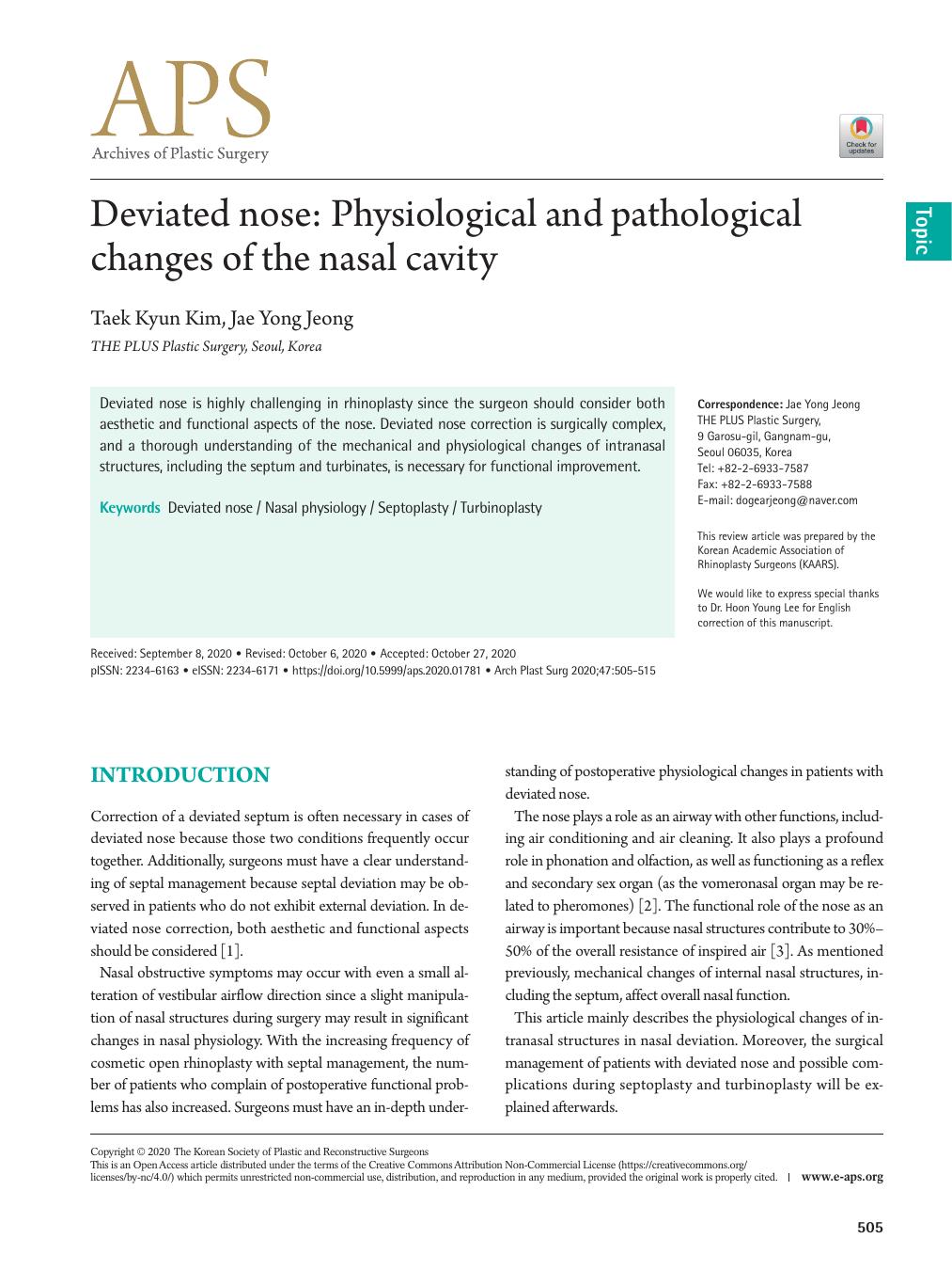 Deviated nose: Physiological and pathological changes of the nasal cavity