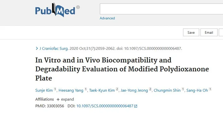 In Vitro and in Vivo Biocompatibility and Degradability Evaluation of Modified Polydioxanone Plate 학술활동 이미지