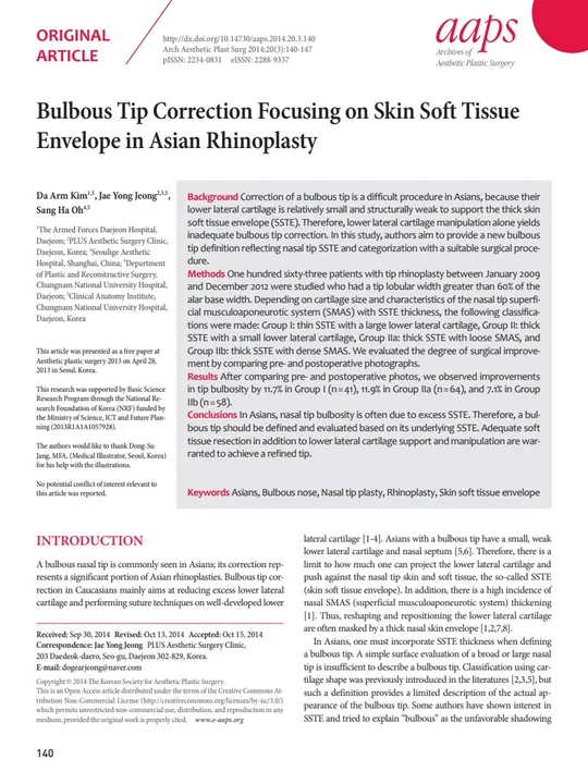 Bulbous Tip Correction Focusing on Skin Soft Tissue Envelope in Asian Rhinoplasty 학술활동 이미지