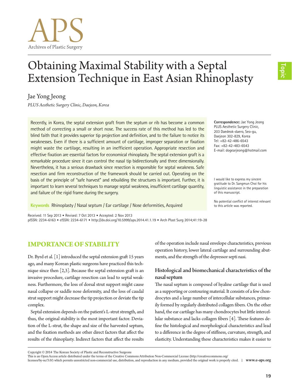 Obtaining Maximal Stability with a Septal Extension Technique in East Asian Rhinoplasty